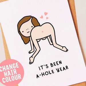 Personalised funny, rude 1st Anniversary card for him, her, husband, wife, boyfriend, girlfriend or partner - Naughty first 1 year pun gift