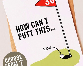 Carte d'anniversaire 30 ans pour golfeur, mari, ami, frère, sœur, petit ami, papa, petite amie ou femme - 30 jeux de mots personnalisés