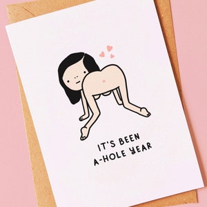 1 year - Funny, naughty card for a 1st wedding anniversary for him, for her, girlfriend, boyfriend, fiancé, husband or partner