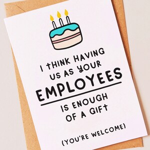 Funny birthday card for a boss, manager or employer from an employee or employees