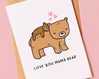 Mignonne, anniversaire de maman ours, carte de fête des mères pour maman, maman de son fils, fille, enfant, enfant, tout-petit - Idée cadeau animal doux