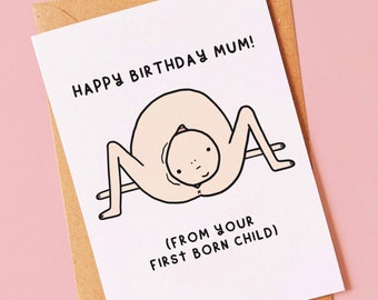Tarjeta de cumpleaños divertida para mamá, de su primer hijo o hija.