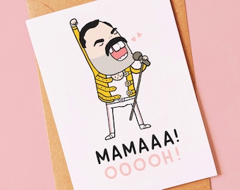 Funny Freddie Mercury Mother's Day or birthday card for her, for mum, mam or mom