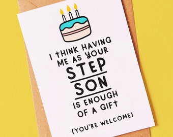 Funny birthday card for a step mum or step dad from their step son