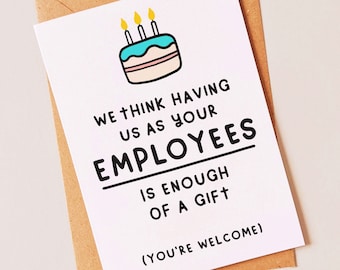 Funny birthday card for a boss, manager or employer from his or her employees