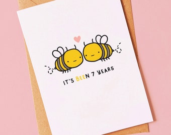 7 ans - Carte d’abeille mignonne pour un 7ème anniversaire de mariage pour lui, pour elle, petite amie, petit ami, fiancé, fiancée, femme ou mari