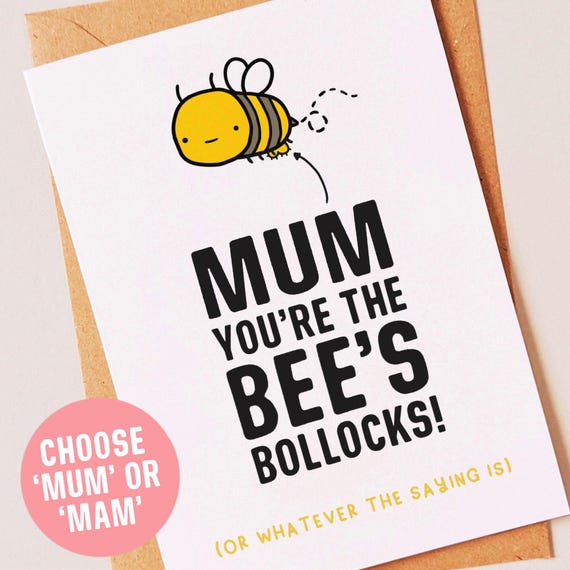 Funny birthday or mothers day card for mum or mam from her son or daughter - Rude, unique Bee humour gift idea