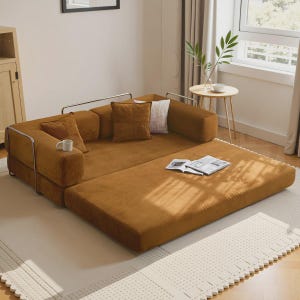 Mustard Yellow Teddy Fabric Modular Sofa Bed: Foldable Sleeper Couch