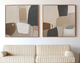 Juego de 2 láminas abstractas neutras - Arte mural minimalista moderno para imprimir - Pintura abstracta beige - Decoración escandinava para el hogar - 245
