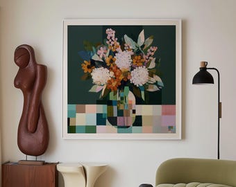 Abstract Floral Printable Wall Art - Modern Botanical Art Print - Square Contemporary Home Decor - 080