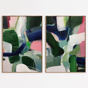 Green Abstract Set of 2 Art Prints - Modern Minimalist Wall Decor - Printable Wall Art - Digital Art Download - 084