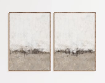 Láminas decorativas abstractas neutras para pared - Juego minimalista de 2 láminas en color beige - Decoración escandinava para el hogar