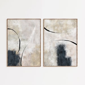 Set of 2 Art Prints - Black and Beige - Neutral Art Print - Abstract Wall Art - Modern Minimalist Home Decor - Printable Wall Art
