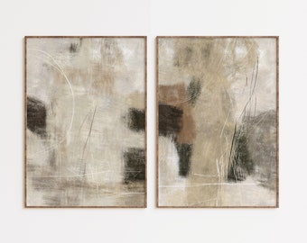 Neutral Abstract Printable Wall Art - Black and Beige Modern Set of 2 ...