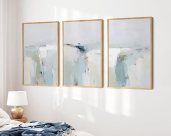Soft Blue Abstract Printable Wall Art - Modern Neutral Set of 3 Prints - Scandinavian Home Decor - Digital Download - 214