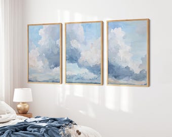Neutral Blue Set of 3 Prints - Cloud Painting - Modern Abstract Printable Wall Art - Scandinavian Home Decor - 200