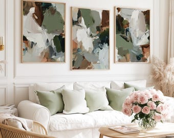 Sage Green Abstract Set of 3 Prints - Modern Earth Tones Printable Wall Art - Scandinavian Home Decor - 233