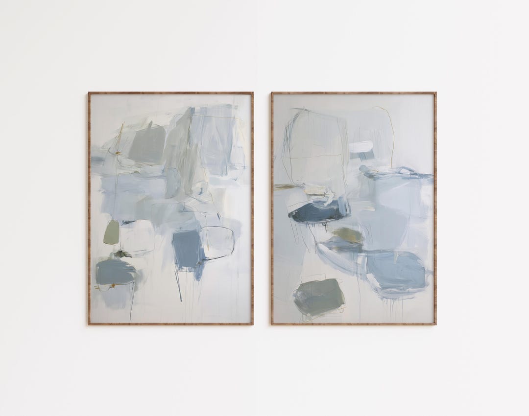 Soft Blue Abstract Printable Wall Art - Modern Neutral Set of 2 Prints ...