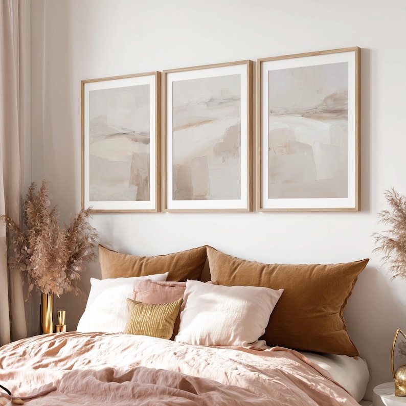 Beige Modern Abstract Printable Wall Art - Minimalist Neutral Set of 3 ...