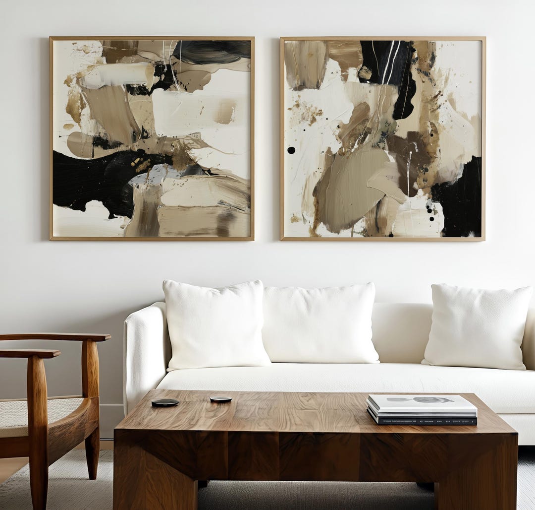Black and Beige Abstract Printable Wall Art - Modern Neutral Set of 2 ...