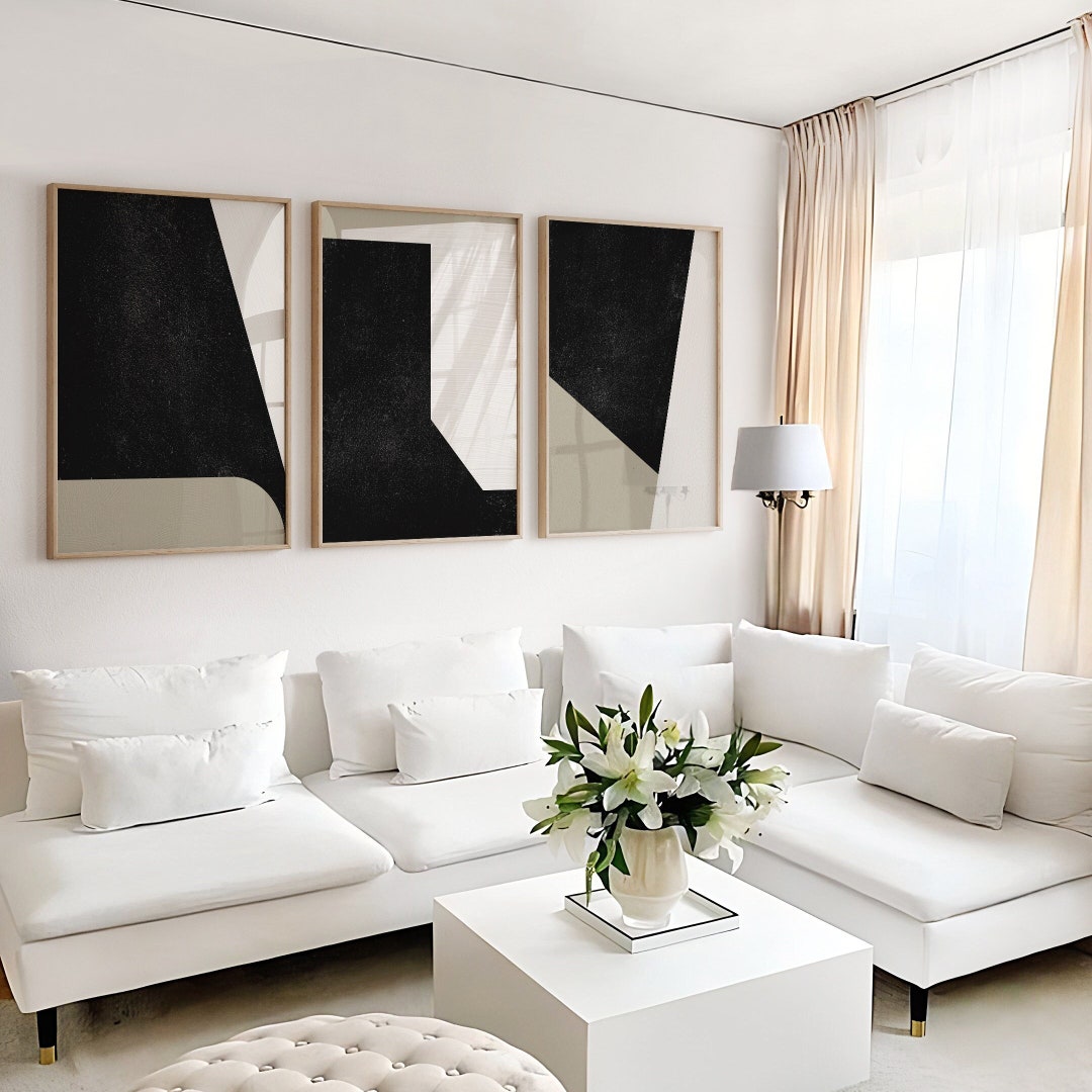 Black and Beige Abstract Printable Wall Art - Modern Minimalist Set of ...