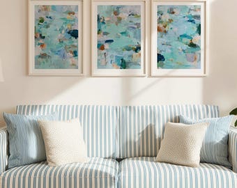 Modern Abstract Blue Wall Art Set of 3 – Scandinavian Printable Art – Minimalist Neutral Home Decor - 074