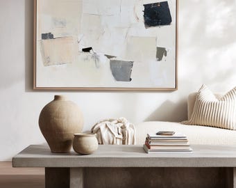 Neutrale beige abstracte afdrukbare muurkunst - moderne minimalistische kunstprint - Scandinavische woondecoratie - 025