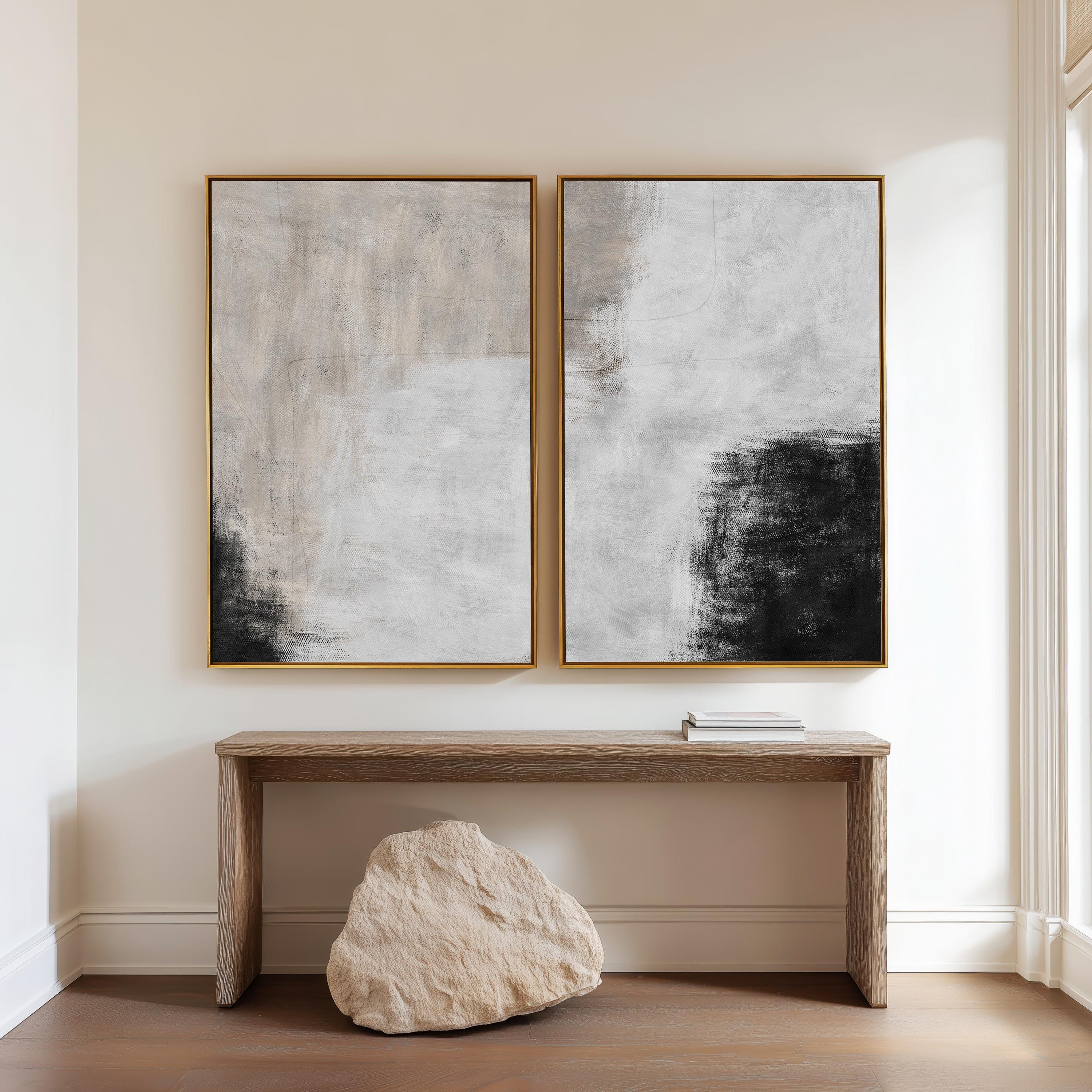Neutral Abstract Printable Wall Art - Black and Beige Modern Set of 2 ...