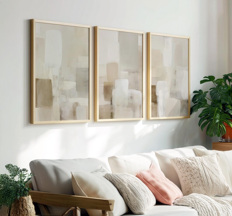 Neutral Abstract Printable Wall Art - Set of 3 Beige Art Prints ...