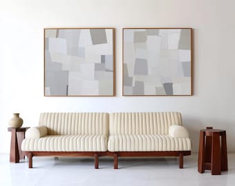 Conjunto de 2 láminas decorativas abstractas neutras para pared – Láminas minimalistas en color beige – Decoración moderna escandinava para el hogar -286
