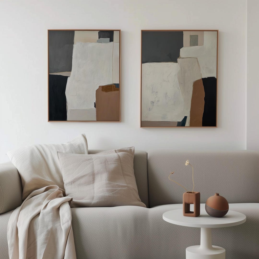 Neutral Abstract Set of 2 Prints - Modern Minimalist Printable Wall Art ...