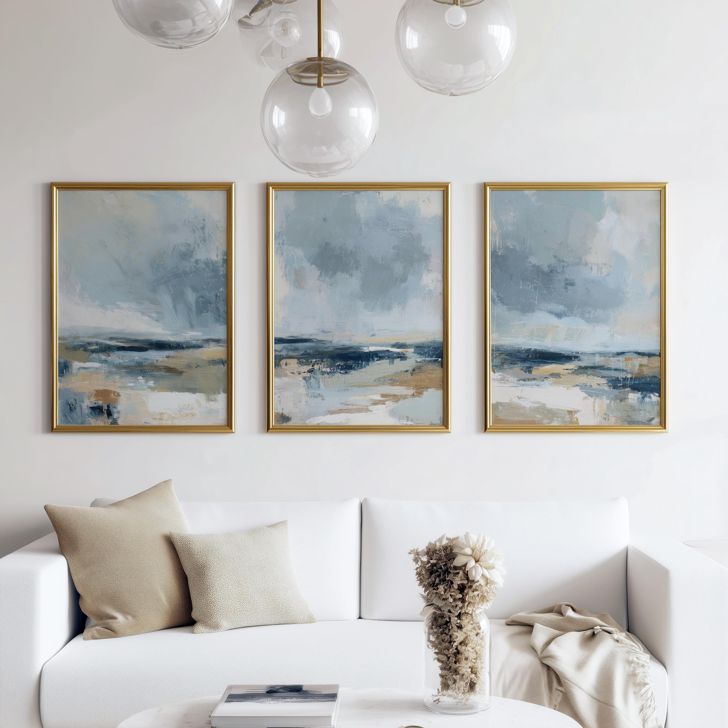 Modern Abstract Set of 3 Prints - Navy Blue Neutral Printable Wall Art ...