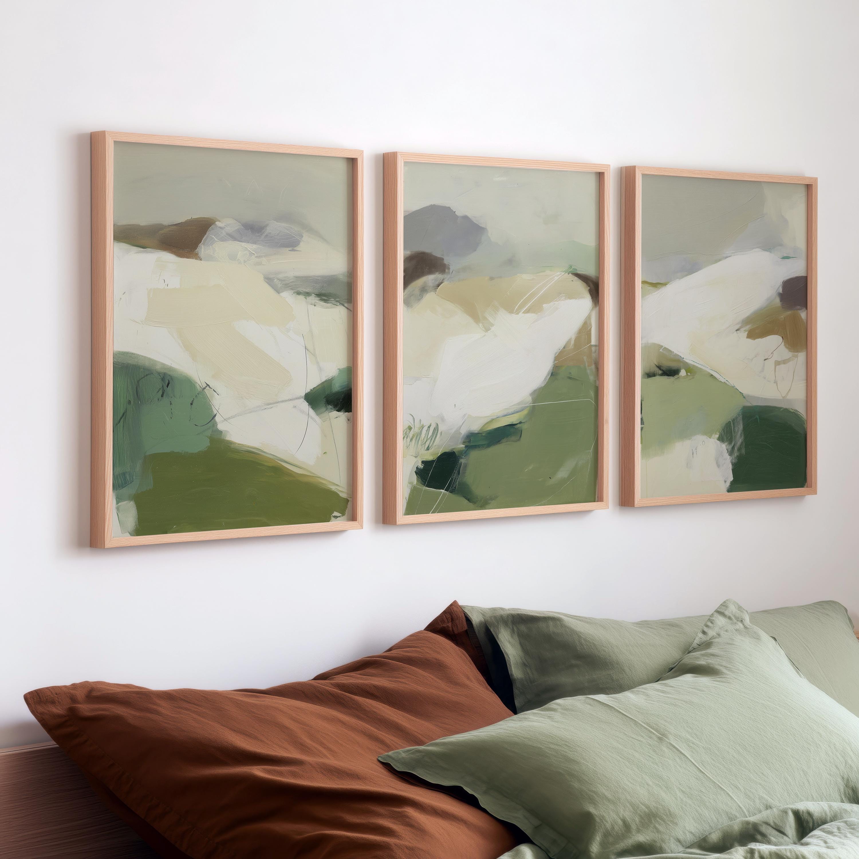 Sage Green Modern Abstract Set of 3 Prints - Neutral Printable Wall Art ...