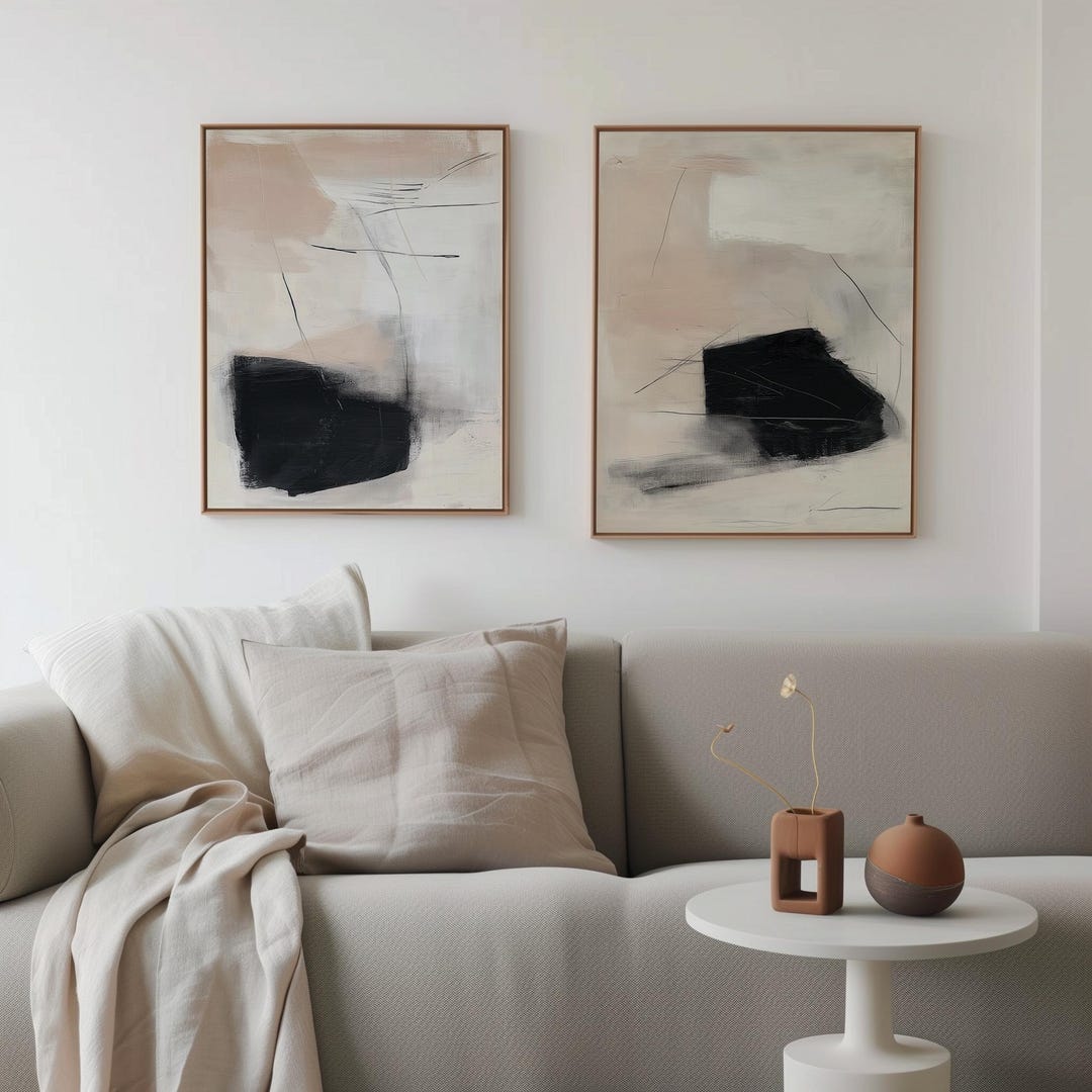 Set of 2 Neutral Printable Wall Art | Minimalist Abstract Digital ...