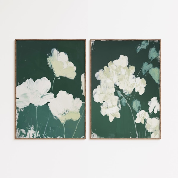 Moderne abstrakte florale druckbare Wandkunst - grünes botanisches Set mit 2 Drucken - zeitgenössisches Wohndekor - 213