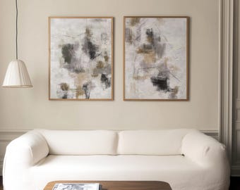 Juego de 2 láminas beige neutro - Arte mural abstracto moderno imprimible - Decoración escandinava
