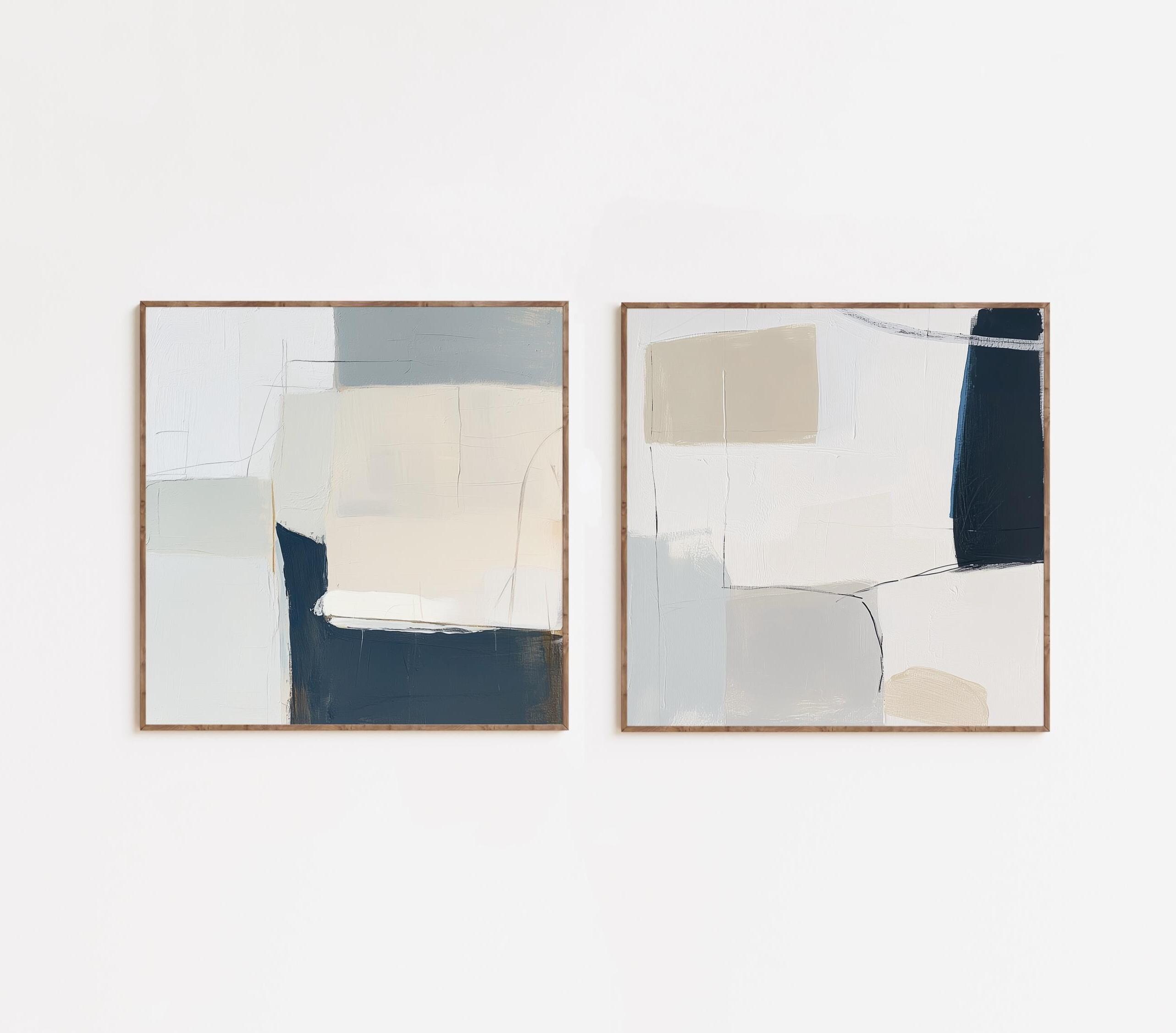 Modern Abstract Printable Wall Art - Neutral Blue Set of 2 Prints ...