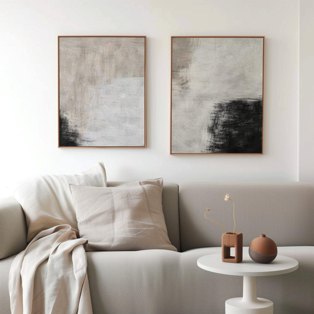 Neutral Abstract Printable Wall Art - Black and Beige Modern Set of 2 ...