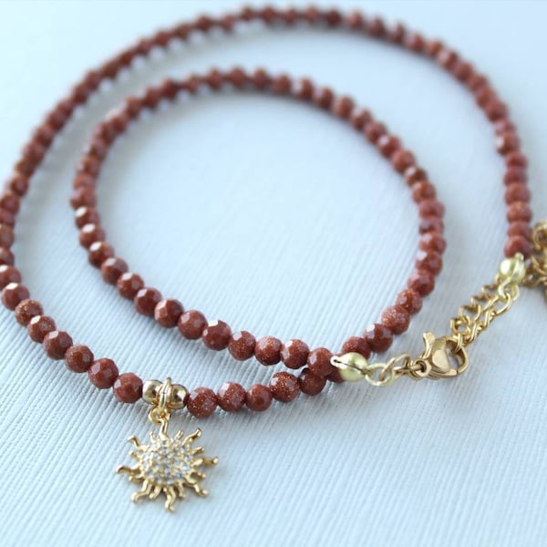 Tiny gold sandstone Beaded Necklace, Faceted gold sandstone 3.9mm, Rondelle Faceted gold sandstone.