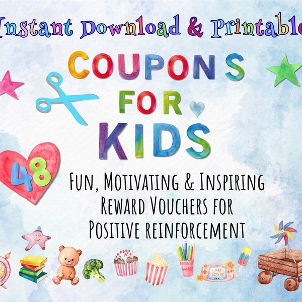 Printable Coupons for Kids, Kids Reward Voucher, Printables for Kids Birthday, Instant Download, Last Minute Gift for Kids, Chore Chart