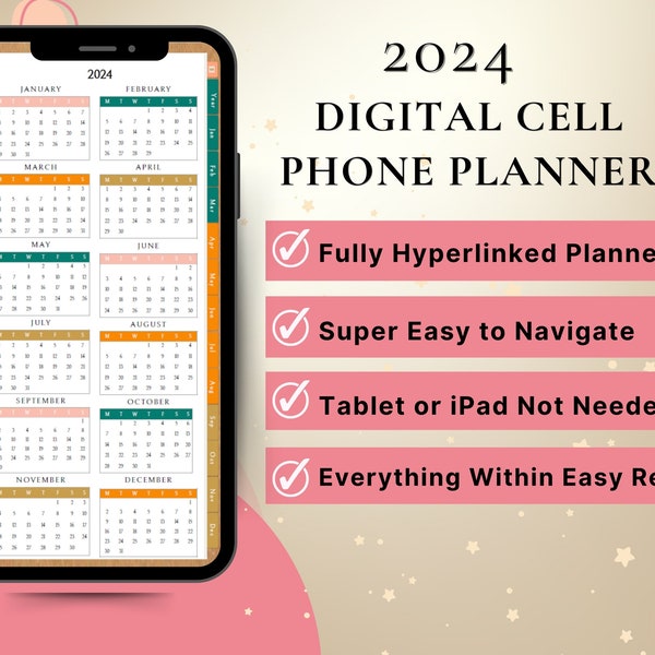 Smartphone Digital Planner, 2024 Monthly Weekly Daily Productivity Planner, Instant Download PDF with Annotation, Handy Cell Phone Planner