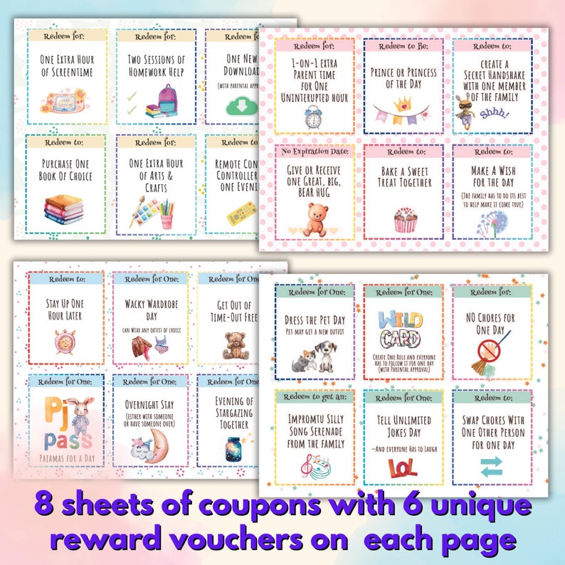 Printable Coupons for Kids, Kids Reward Voucher, Printables for Kids Birthday, Instant Download ...