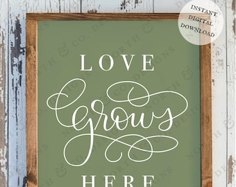 Liefde groeit hier SVG | Cricut silhouet snijden bestand | JPG | DXF | png | Lente