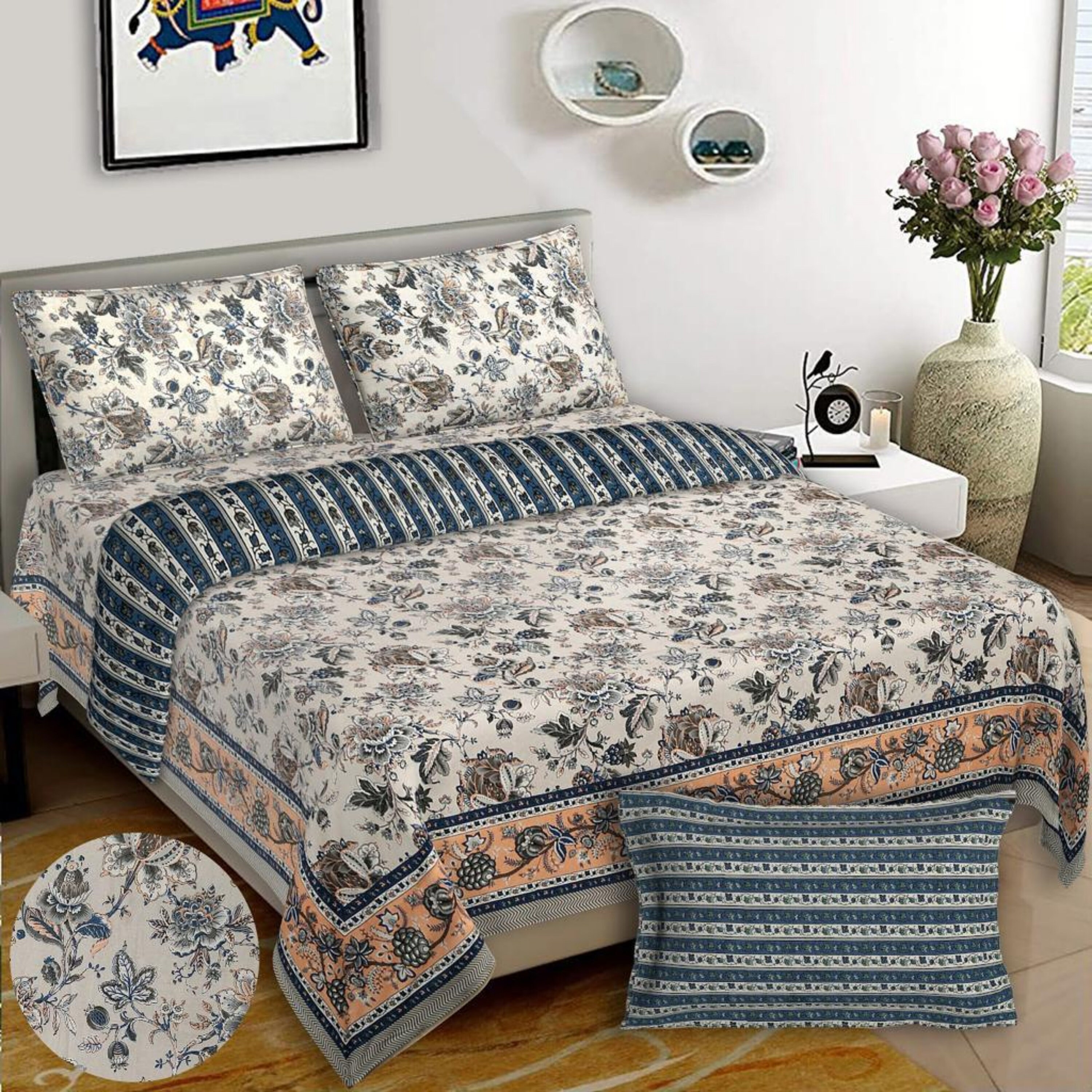 Cotton Bed sheet Floral Chintz Bed Sheet Queen Sheet Flat Etsy