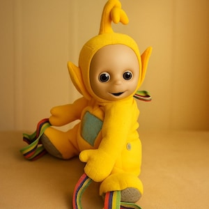 Vintage Yellow Teletubbies Laa-Laa Plush Backpack 18in Rucksack - Collectible Cute 90s TV Show Character Kids School Bag Gift Teletubby