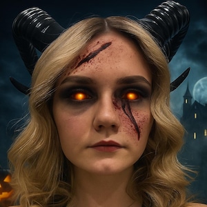 Horn Headband Black Demon Devil, Cosplay Accessory, Tiefling Ram Fantasy Halloween Costume, Demon horn headband, Ram horn, Goat horns