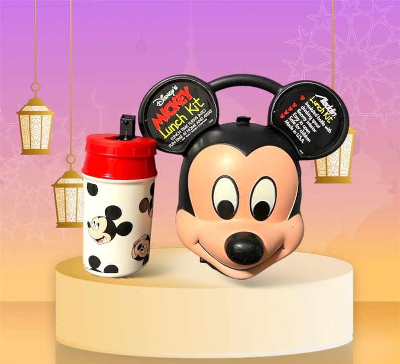 Vintage Disney Mickey Mouse Head Lunch Box Kit With Original Etsy