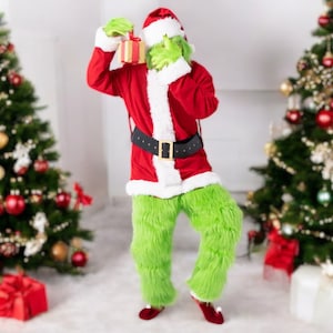 Christmas Green Monster Costume | Christmas Green Monster | Santa Claus Cosplay | Green Mean Monster | Funny Holiday Costume - 7PCS