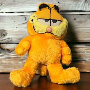 Vintage Garfield Plush Stuffed Animal 11" Play-By-Play Orange Cat Toy | 80s 90s Cartoon Collectible Nostalgia Gift