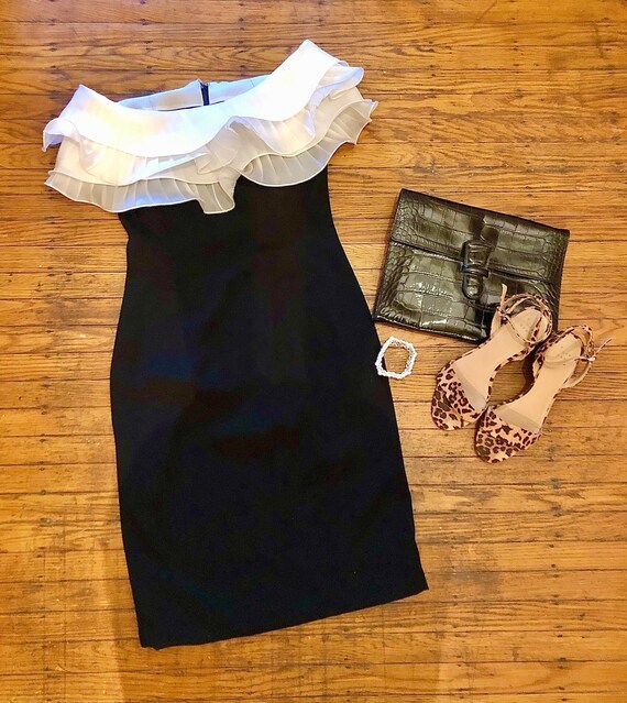 Vintage Off the Shoulder Black Cocktail Dress